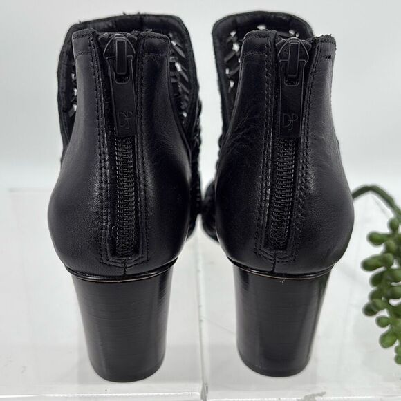 New Donald J Pliner Women's‎ JACQI Woven Wedge Peep Toe Zip Bootie Black 6 - Picture 7 of 16